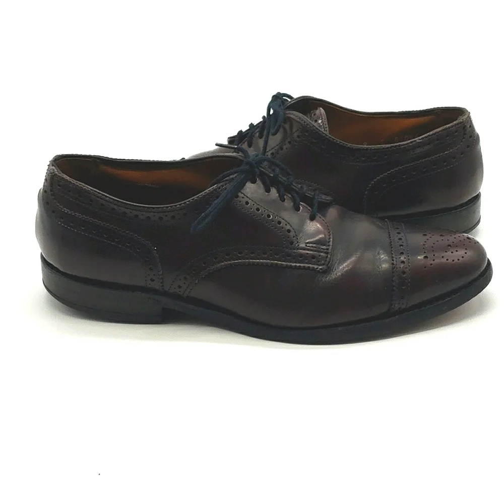 𝅺allen Edmonds Sanford Men 8D burgundy dress shoes cap toe lace up oxford brogue